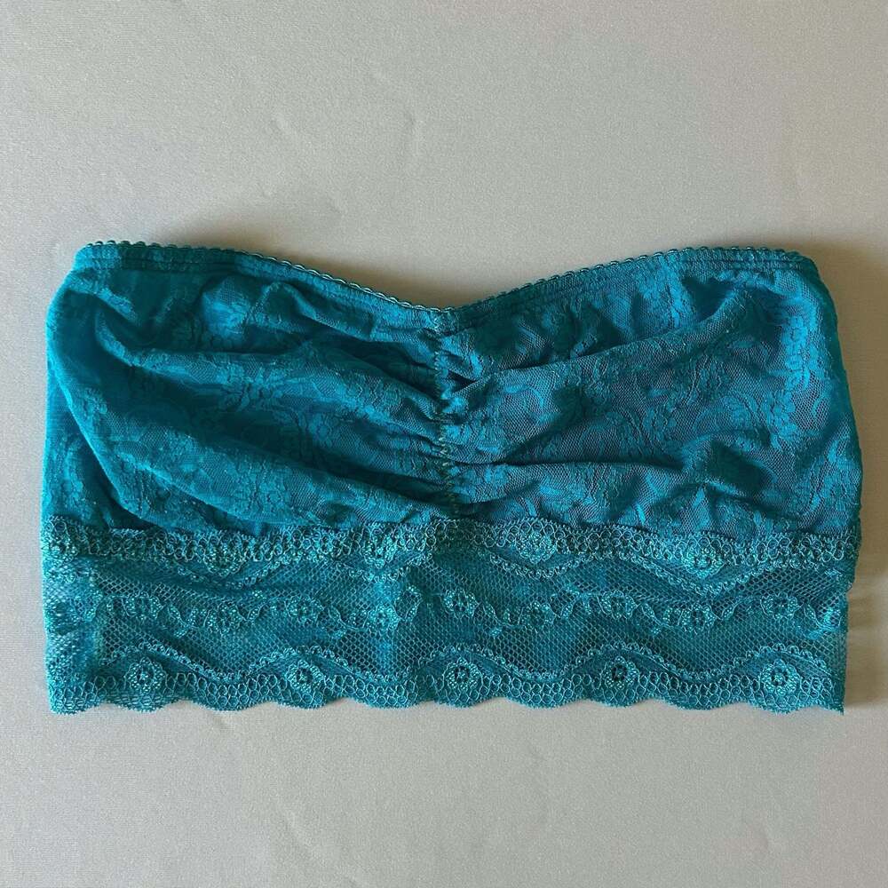 B. Tempt’d Teal Lace Bandeau Bralette Sheer Floral Lace Size Medium NWOT